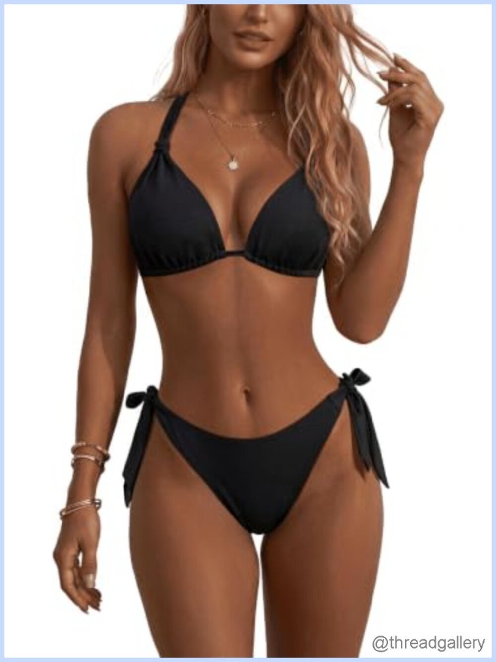 Halter Triangle Bikini Set Low Rise Two Piece Swimsuit Removable Pads